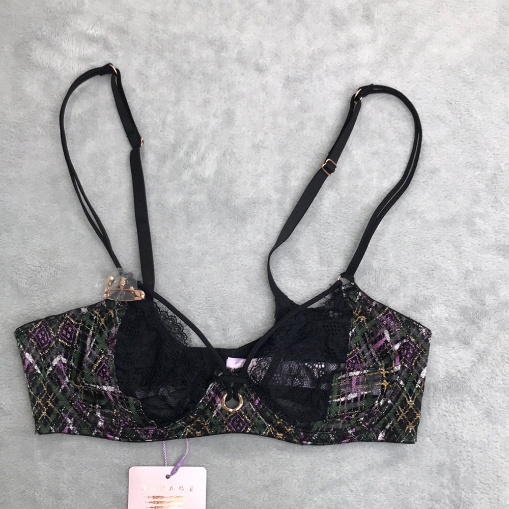 Savage X Fenty A Little Tart Hella Plaid Unlined Bra 32C New